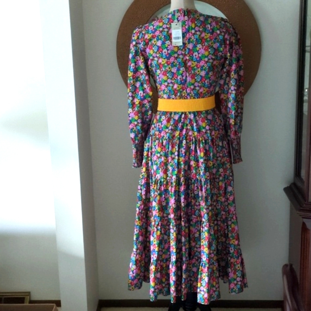 Boden Floral Long Sleeve Dress with Sharp Yellow Belt And Pockets 2P Or 2 - Picture 4 of 14